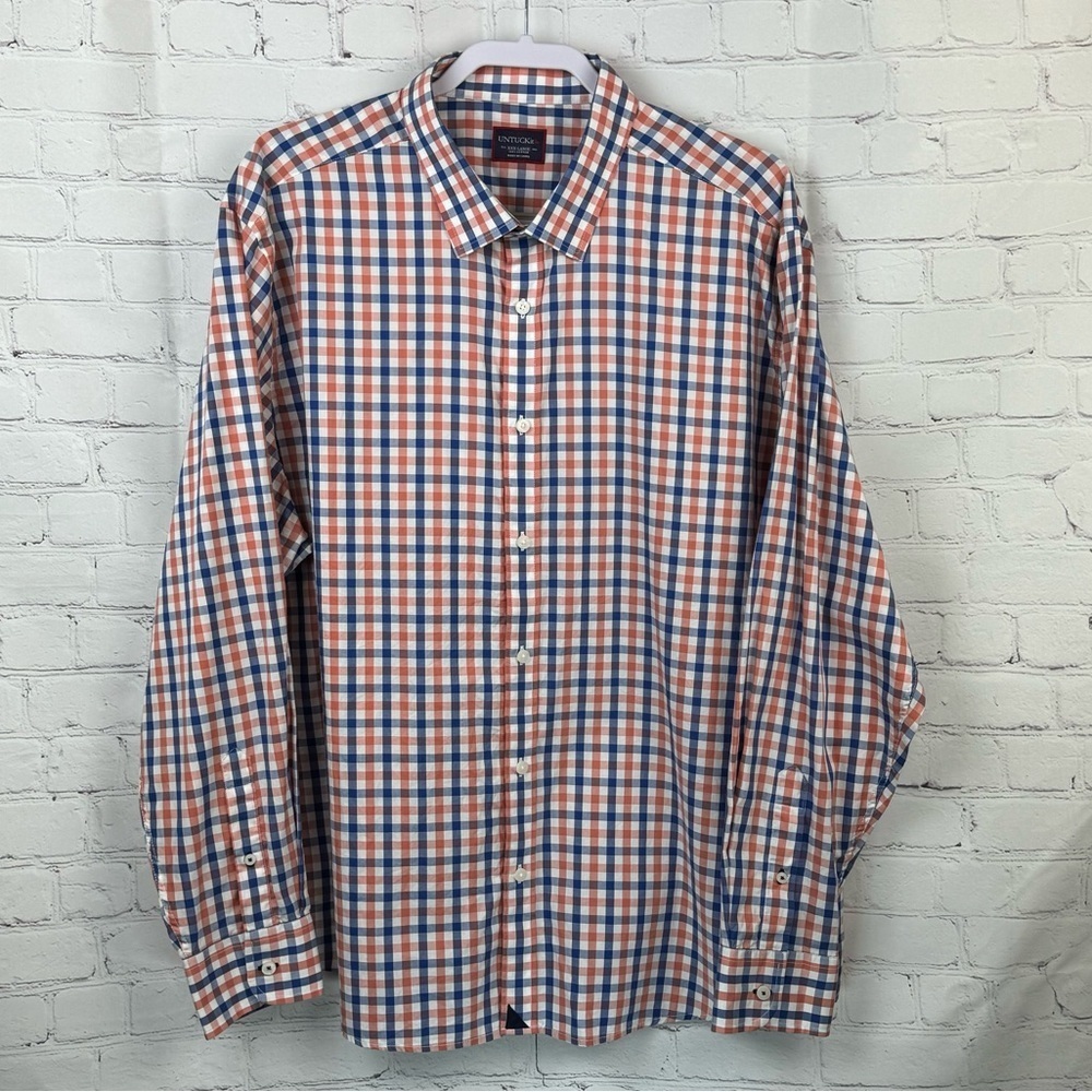 UNTUCKit Men's Orange and Blue Check Casual Button-Down Shirt